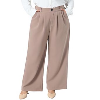 Women's Plus Size Pants High Elastic Waisted Business Trousers Long Straight Suit Pants with Pockets