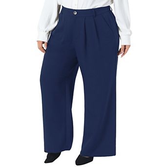 Women's Plus Size Pants High Elastic Waisted Business Trousers Long Straight Suit Pants with Pockets