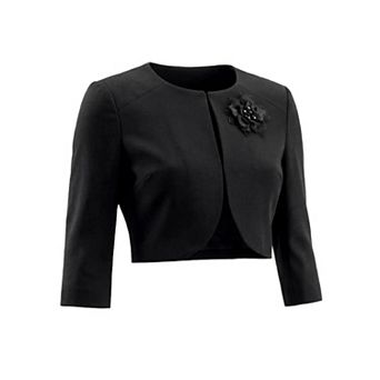 Women's Formal Bolero for Evening Dresses 3/4 Sleeves Flower Brooch Open Front Cocktail Shrugs