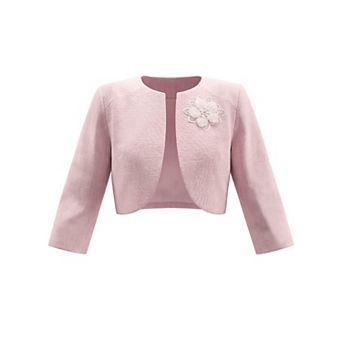 Women's Formal Bolero for Evening Dresses 3/4 Sleeves Flower Brooch Open Front Cocktail Shrugs
