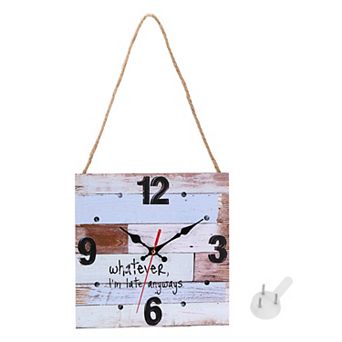 Square Painting Wall Clock, 10" Wooden Finish Clock Battery Operated with Lanyard for Decor