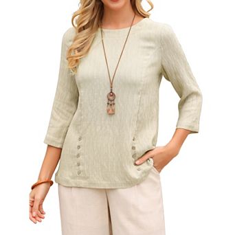 Women's 3/4 Sleeve Tops Spring Fall Trendy Business Dressy Casual Shirts Crewneck Textured Blouse