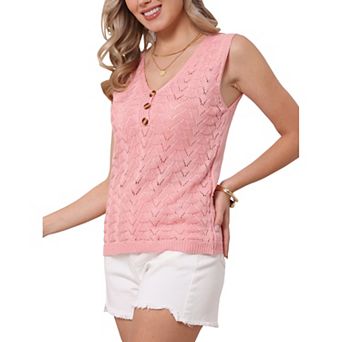 Women's Beach Vacation Clothes Summer Tank Tops Knit Sweater Vest Crochet Sleeveless Pullover Top