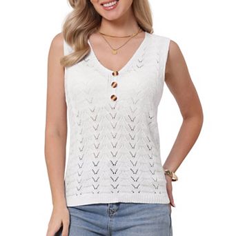 Women's Beach Vacation Clothes Summer Tank Tops Knit Sweater Vest Crochet Sleeveless Pullover Top