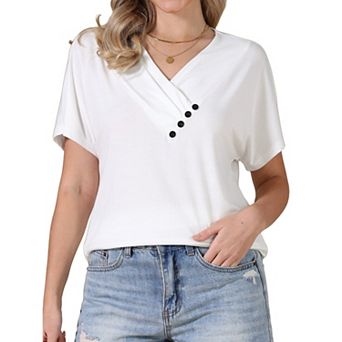 Summer Short Sleeve Tunic Tops for Women Casual V Neck Button Shirts