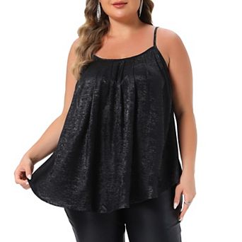 Women's Plus Size Sequin Tops Spaghetti Strap Pleated Glitter Party Shirt Sparkly Club Night Cami