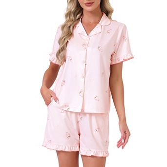 Women's Lounge Set Ruffle Frill Bottoms Button Down Short Sleeve Top with Shorts Sets