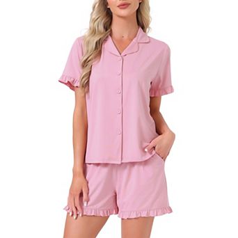 Women's Lounge Set Ruffle Frill Bottoms Button Down Short Sleeve Top with Shorts Sets