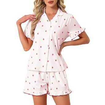 Women's Lounge Set Ruffle Frill Bottoms Button Down Short Sleeve Top with Shorts Sets