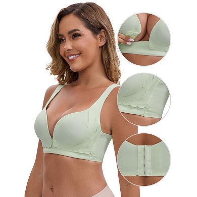 Women's Front Close Wireless Push Up Nursing Bras Adjustable Spaghetti Straps Back Hooks Bra