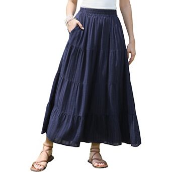 Boho Maxi Skirts for Women Flowy Flared Ruffle Summer Casual Tiered Elastic Waist Long Skirts