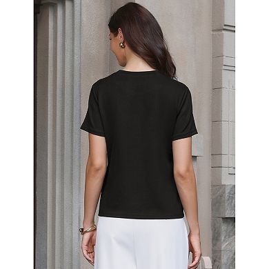 Tweed Neck Tops for Women's Short Sleeve Summer Elegant Blouse