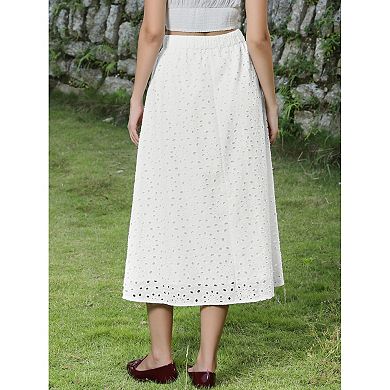 Summer Boho Skirts for Women High Waisted A Line Flowy Eyelet Midi Skirts