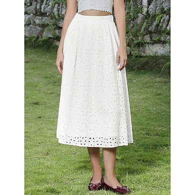 Summer Boho Skirts for Women High Waisted A Line Flowy Eyelet Midi Skirts