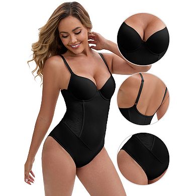 Women's Steel Boning Underwired Padded Plunge Bodysuits Hip Lifter TummyControl Crotch Hooks Closure