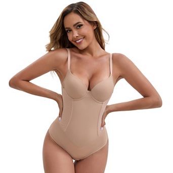 Women's Steel Boning Underwired Padded Plunge Bodysuits Hip Lifter TummyControl Crotch Hooks Closure
