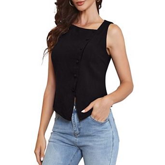 Asymmetrical Top for Women Sleeveless Button Down Going Out Tank Tops Summer Outfits