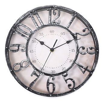 Vintage Wall Clock 12 Inch, Ornate Metal Clock Silent Non-Ticking Elegant Farmhouse Office Decor