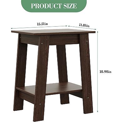 Farmhouse 2-Tier End Table/Nightstand with Storage Shelf, Wood Side Table for Small Spaces