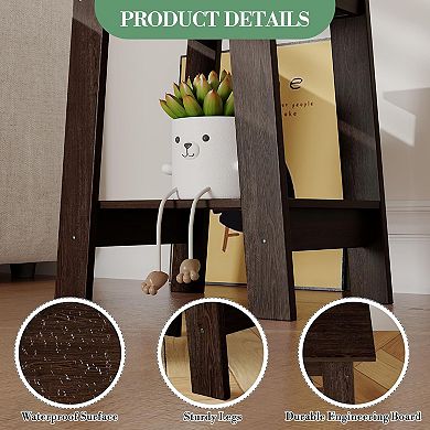 Farmhouse 2-Tier End Table/Nightstand with Storage Shelf, Wood Side Table for Small Spaces