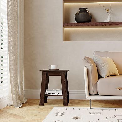 Farmhouse 2-Tier End Table/Nightstand with Storage Shelf, Wood Side Table for Small Spaces