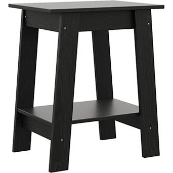 Farmhouse 2 tier End Table/Nightstand with Storage Shelf, Wood Side Table for Small Spaces