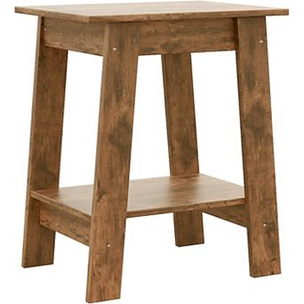 Farmhouse 2 tier End Table/Nightstand with Storage Shelf, Wood Side Table for Small Spaces
