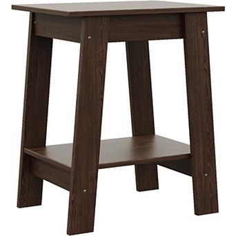 Farmhouse 2 tier End Table/Nightstand with Storage Shelf, Wood Side Table for Small Spaces