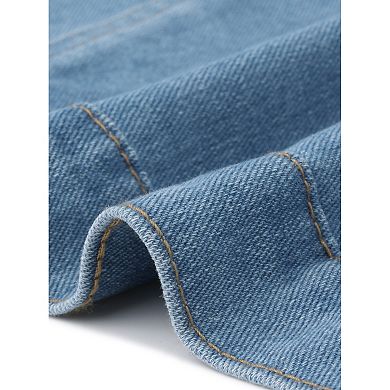 Women's Plus Size Denim Jackets Classic Short Sleeve Button Down Washed Cropped Jean Jacket