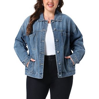 Women's Plus Size Denim Jacket Collar Long Sleeve Button Washed Vintage Western Outfit Jean Jackets