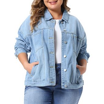 Women's Plus Size Denim Jacket Collar Long Sleeve Button Washed Vintage Western Outfit Jean Jackets