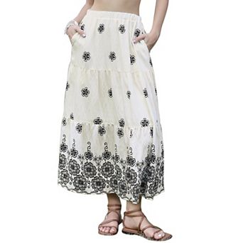 Boho Maxi Skirt for Women Ruffle Hem A Line Elastic High Waist Elegant Flowy Flared Long Skirts