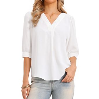 Business Casual Tops for Women V Neck 3/4 Sleeve Summer Top Chiffon Blouses
