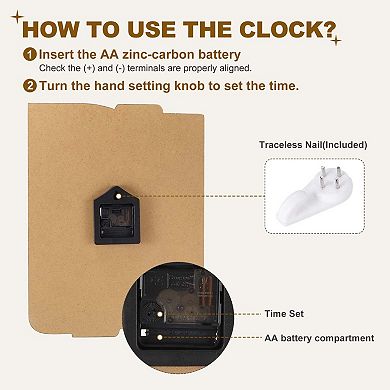 Vintage Rectangle Painting Wall Clock, 10" Wooden Finish Clock, Battery Operated Easy Install