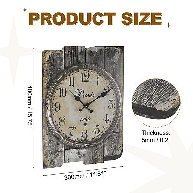Vintage Rectangle Painting Wall Clock, 10" Wooden Finish Clock, Battery Operated Easy Install