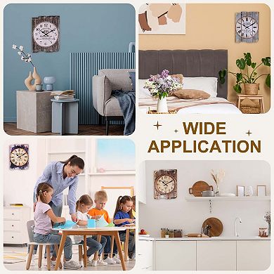 Vintage Rectangle Painting Wall Clock, 10" Wooden Finish Clock, Battery Operated Easy Install