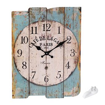 Vintage Rectangle Painting Wall Clock, 10" Wooden Finish Clock, Battery Operated Easy Install