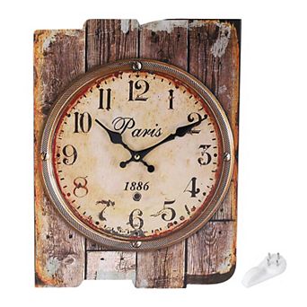 Vintage Rectangle Painting Wall Clock, 10" Wooden Finish Clock, Battery Operated Easy Install
