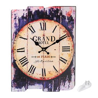 Vintage Rectangle Painting Wall Clock, 10" Wooden Finish Clock, Battery Operated Easy Install