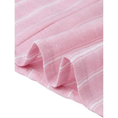 Casual Stripe Blouse for Women's V Neck Button Front Short Sleeve Top