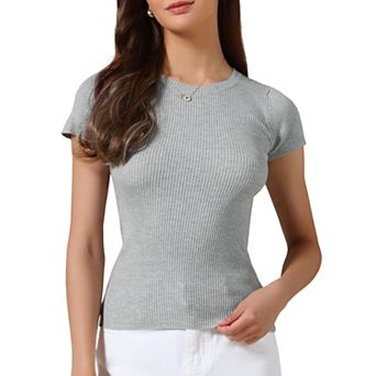 Casual Office Ribbed T-shirt for Women's Slim Fit Short Sleeves Summer Tee Tops