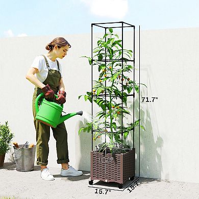 Outsunny Raised Garden Bed with Trellis, 71.7inch Tomato Cage