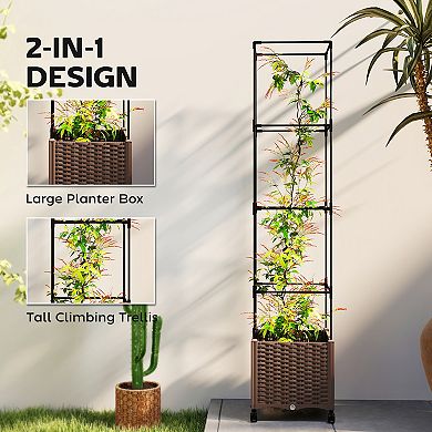 Outsunny Raised Garden Bed with Trellis, 71.7inch Tomato Cage