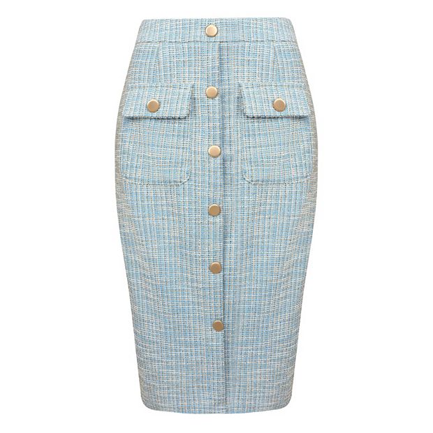 Women's Tweed Skirt High Waist Elegant Work Office Midi Pencil