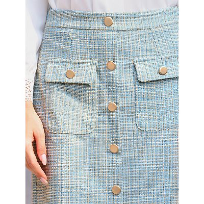 Women's Tweed Skirt High Waist Elegant Work Office Midi Pencil