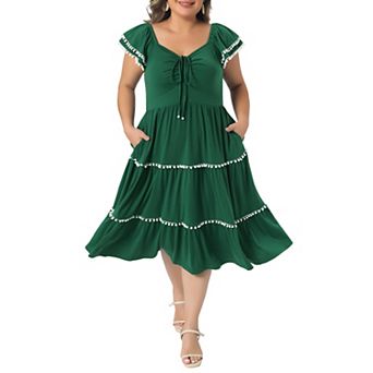 Women's Plus Size Summer Dresses Sundress Short Sleeve Ruffled Sweetheart Neck Tiered Midi Dress