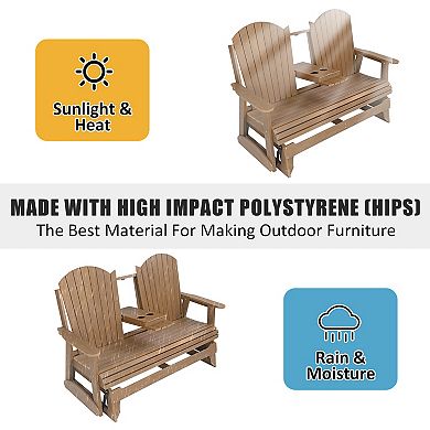 Poly Lumber Patio Glider with Foldable Cup Holders, Durable HIPS Material (Brown, 3-Seat)