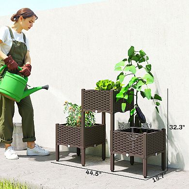 Outsunny Plastic Raised Garden Bed with Legs, Self Watering Planter Boxes