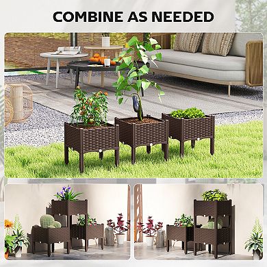 Outsunny Plastic Raised Garden Bed with Legs, Self Watering Planter Boxes