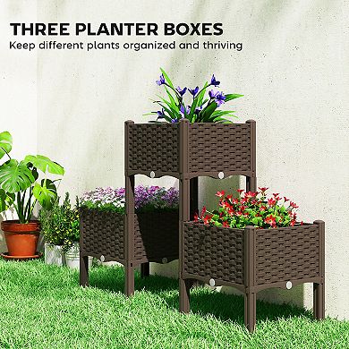 Outsunny Plastic Raised Garden Bed with Legs, Self Watering Planter Boxes